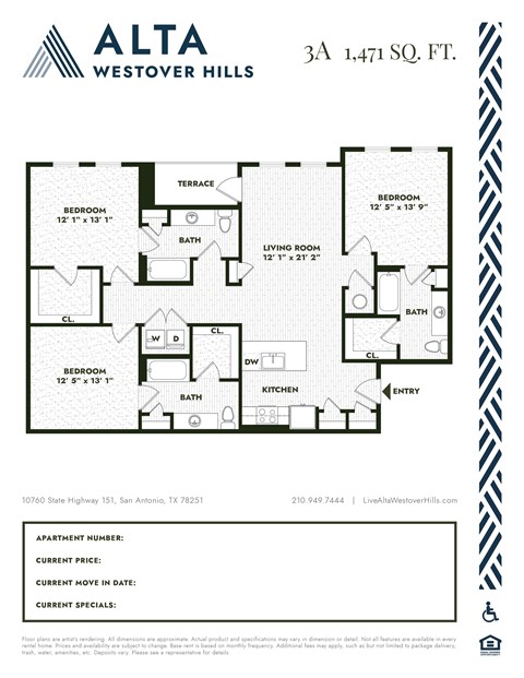 A floor plan for an Alta Westover Hills apartment.